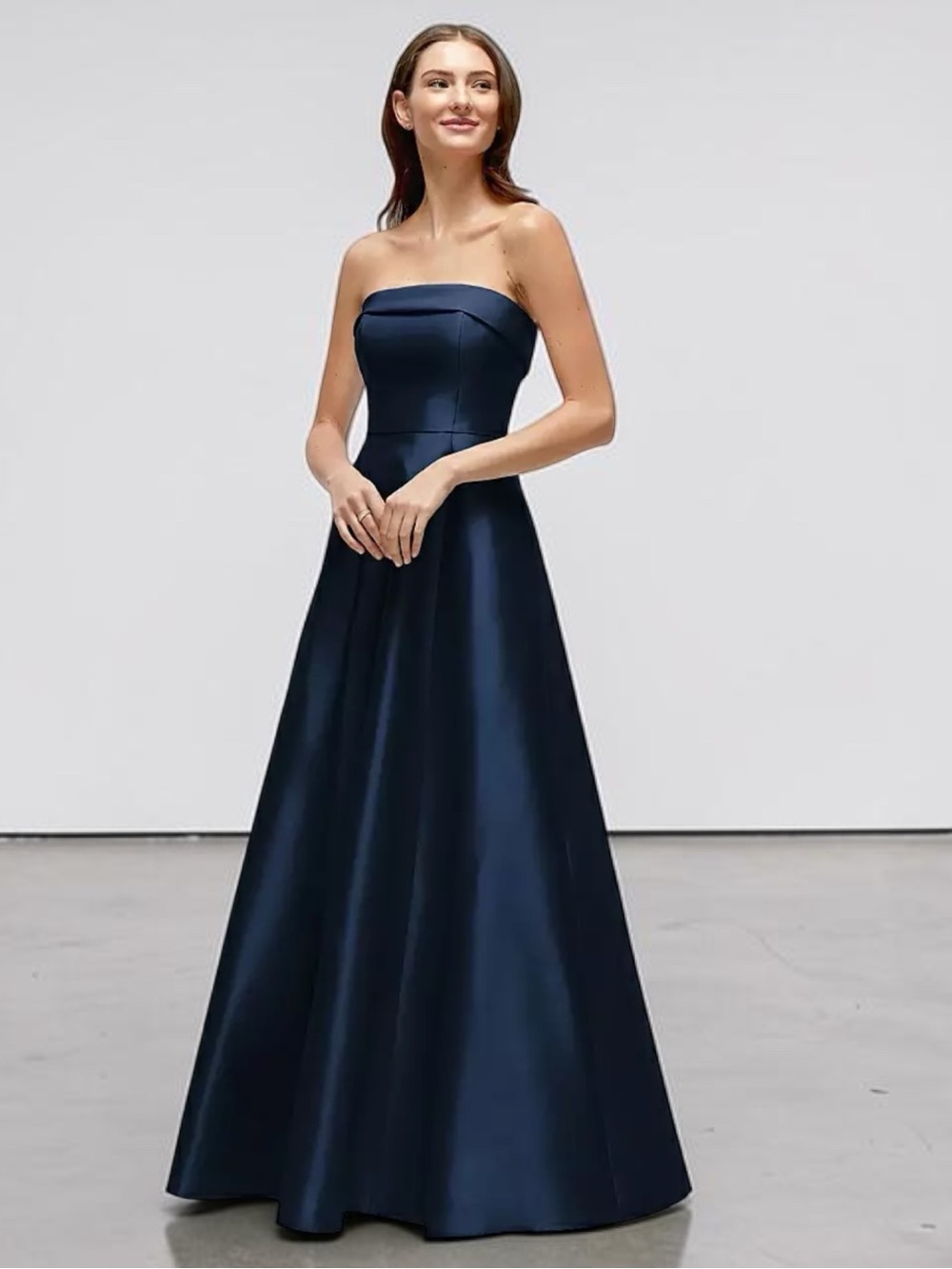 Alfred Sung Navy Strapless Satin A-Line Formal Gown Dress Size 12R NEW